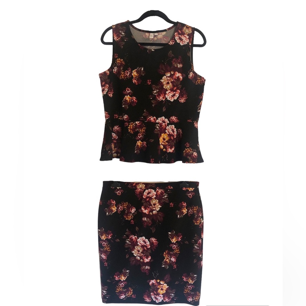 Floral print outfit, peplum top and matching pencil skirt